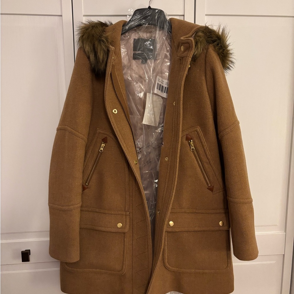 J.Crew Chateau Parka in Stadium Cloth Wool, acorn, size 6